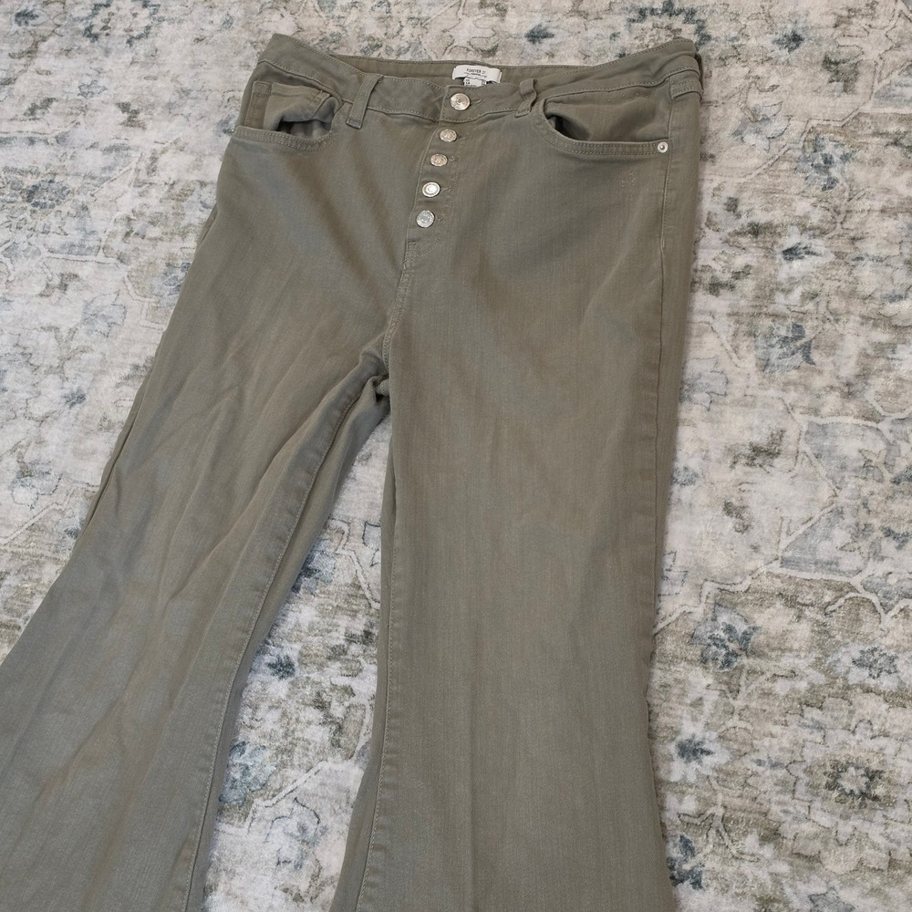 Forever 21 Premium Olive Green High Rise Button Fly Flare Bell Bottom Jeans 34